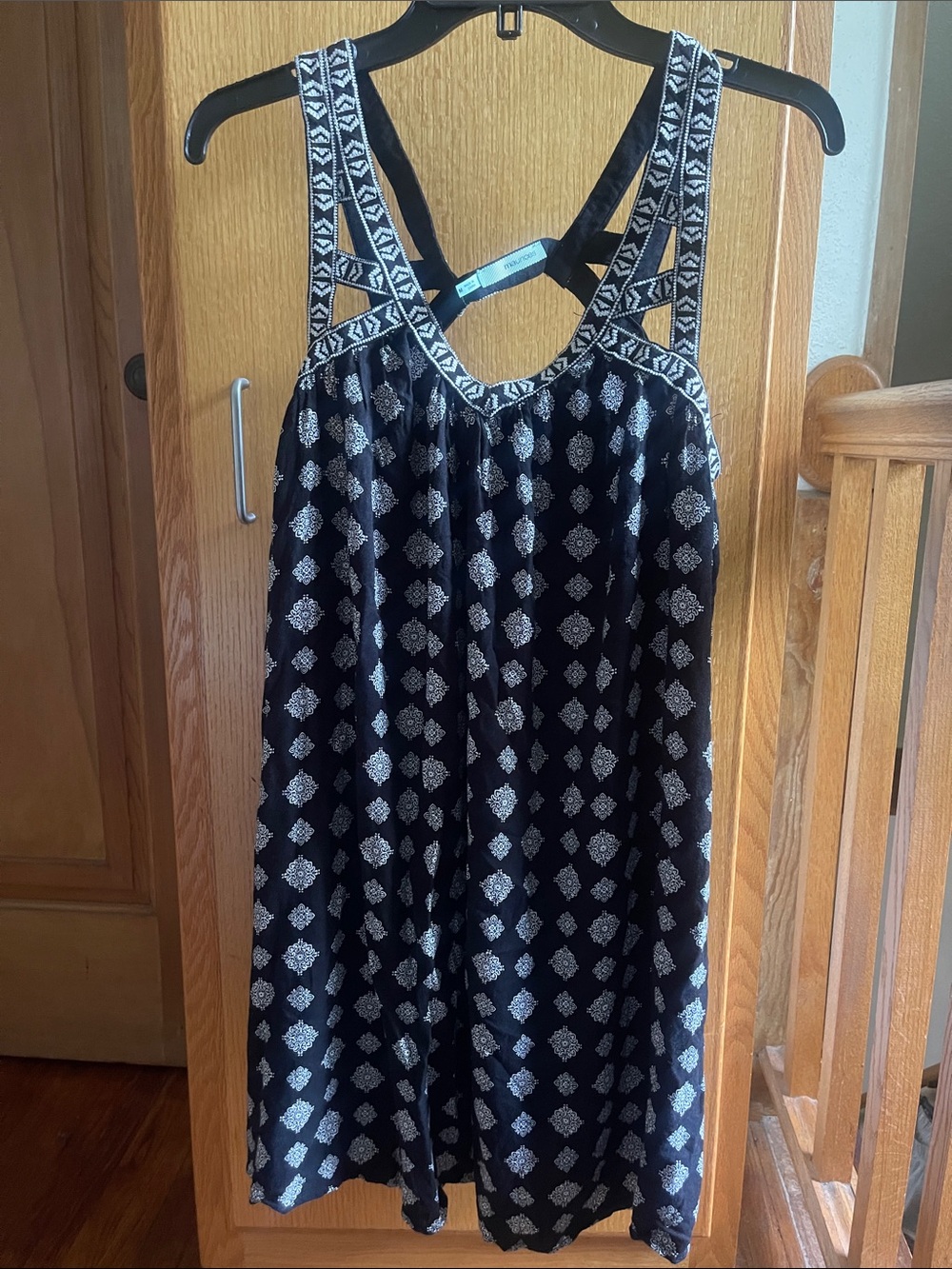 Maurices Black Tank Shirt/ dress with White Geometric Printed